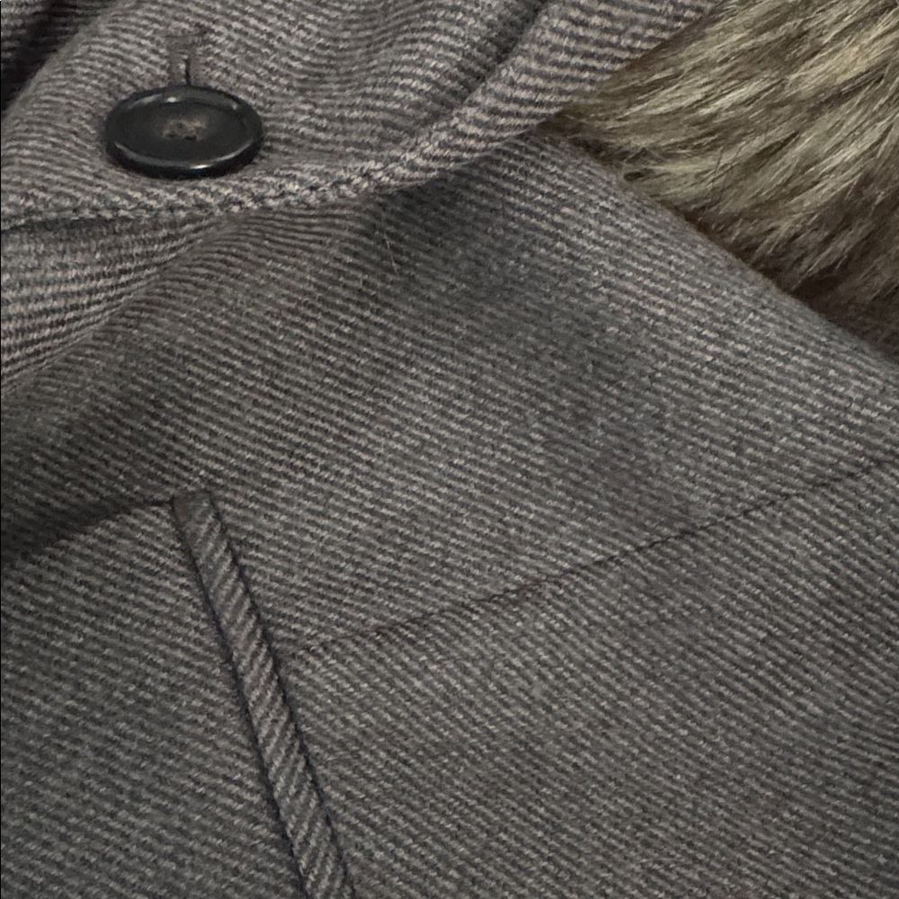 LOFT blazer w/ detachable faux fur collar grey/taupe herringbone tweed EUC Sz 8P - Picture 8 of 11